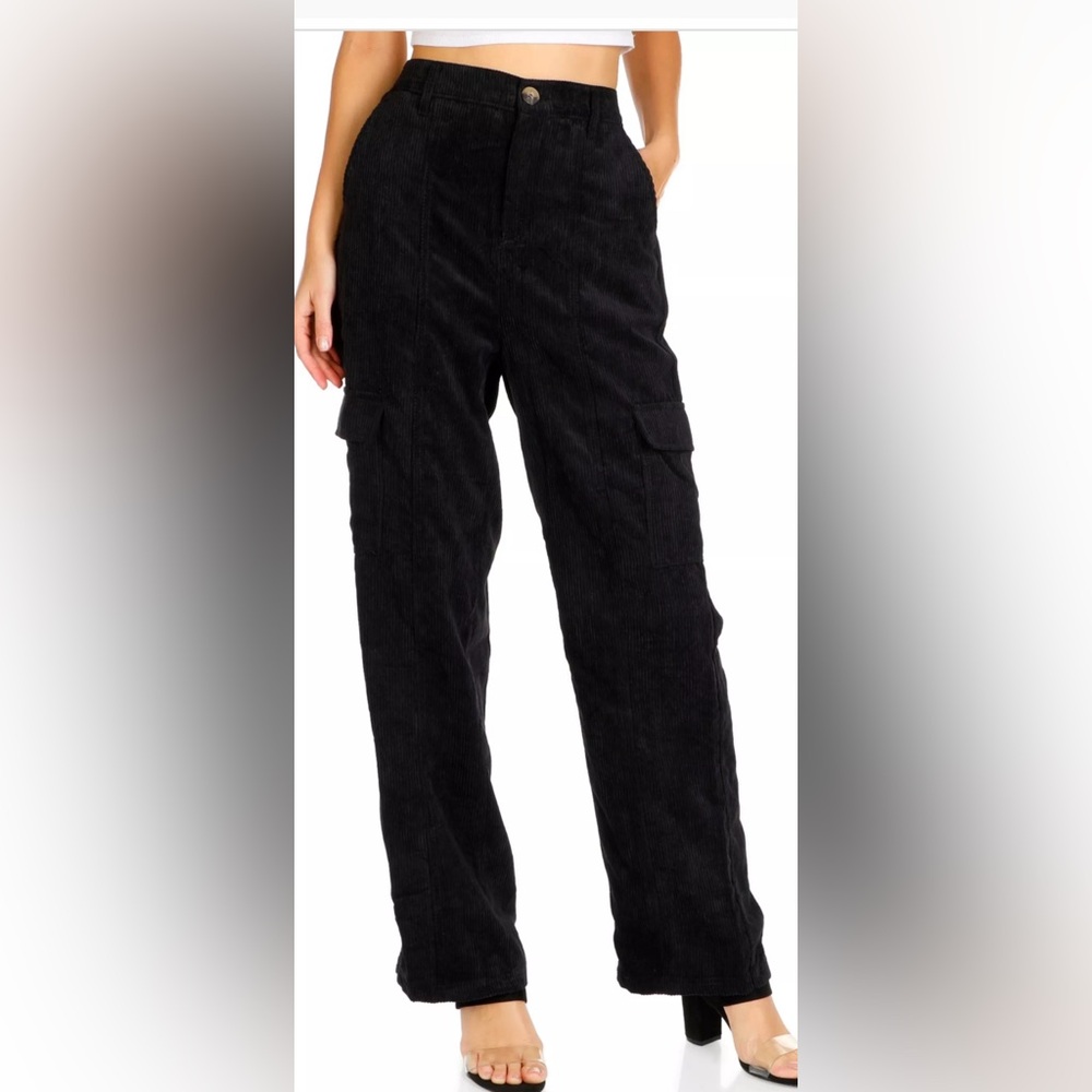 Black corduroy cargo pants